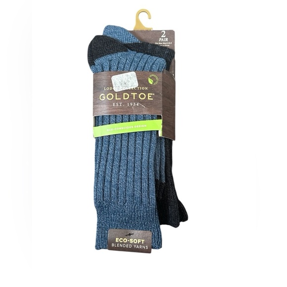 Gold Toe 2 pairs shadow slub crew eco soft blended yarn Lyocell Mens size 6-12.5 - Picture 2 of 6